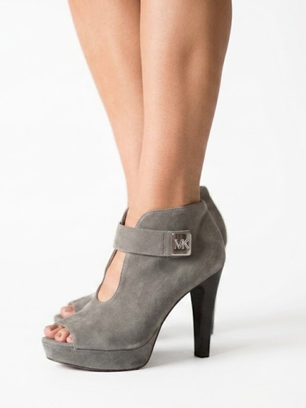Michael Kors Heather Gray Devenport Suede Peep Toe Ankle Booties 8M 4 " Heel